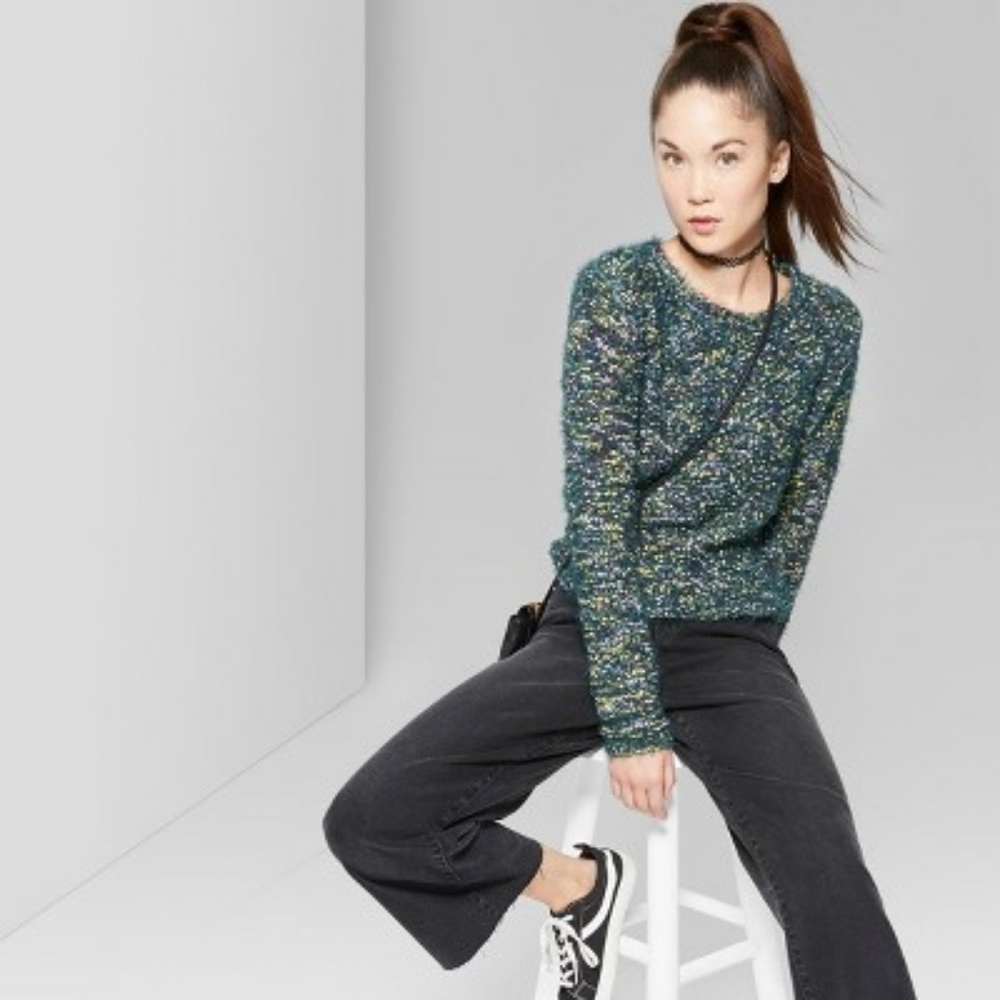 Wild Fable Green Confetti Crew Neck Sweater
